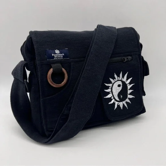 Lukla Messenger Bag Black with Yin Yang Embroidery - Picture 10 of 10